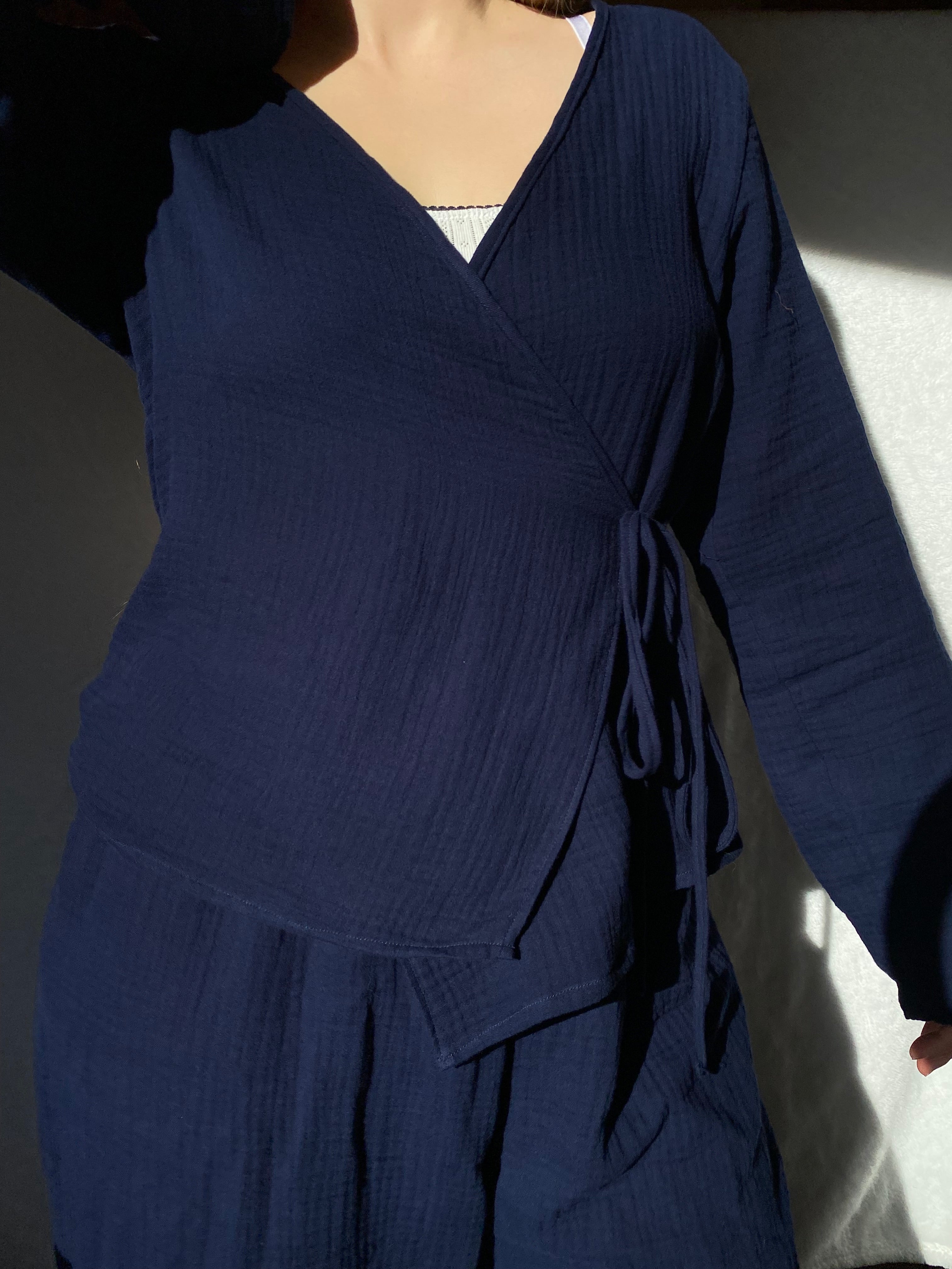 Haut cache-cœur double gaze - Bleu