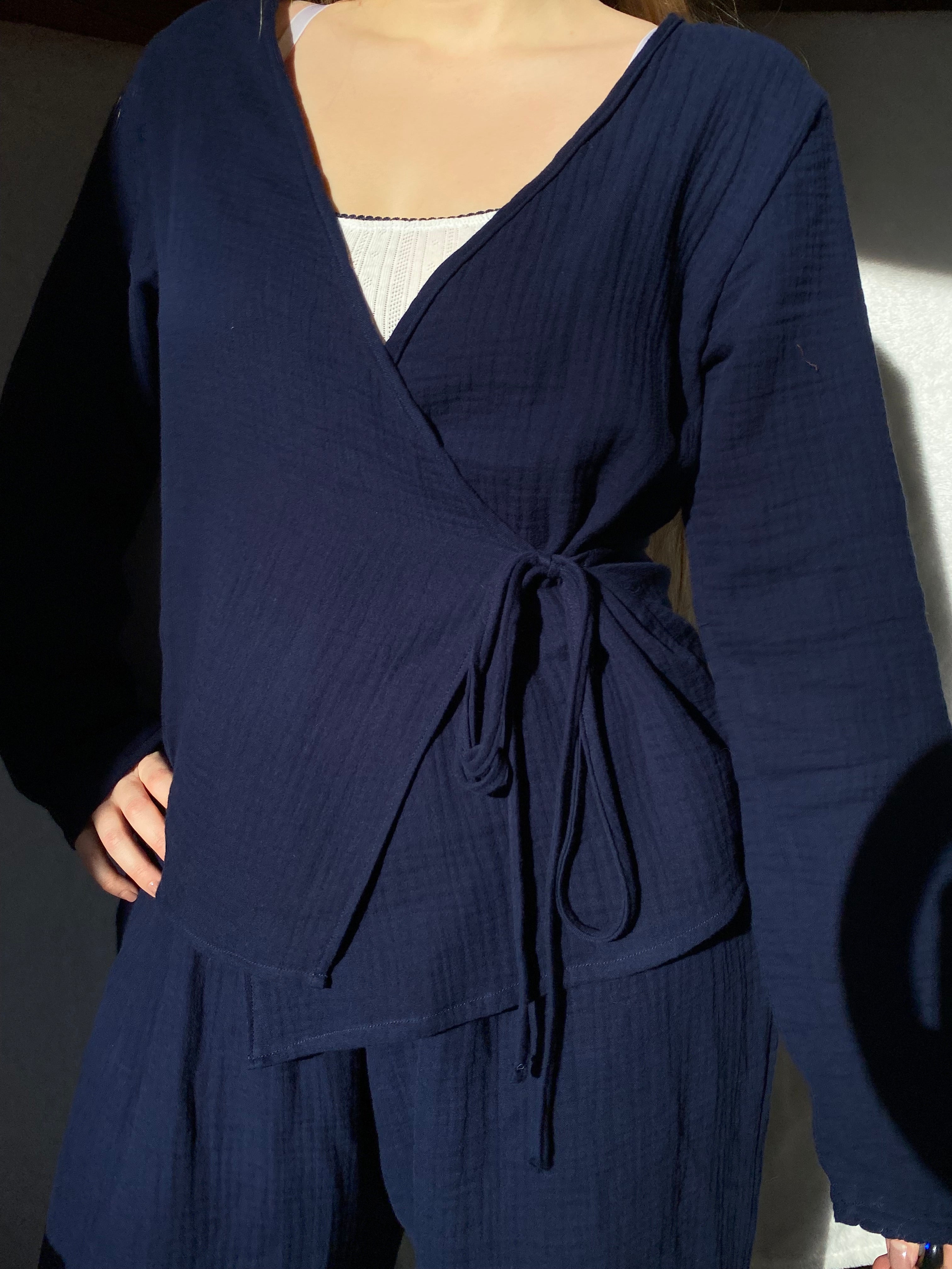 Haut cache-cœur double gaze - Bleu