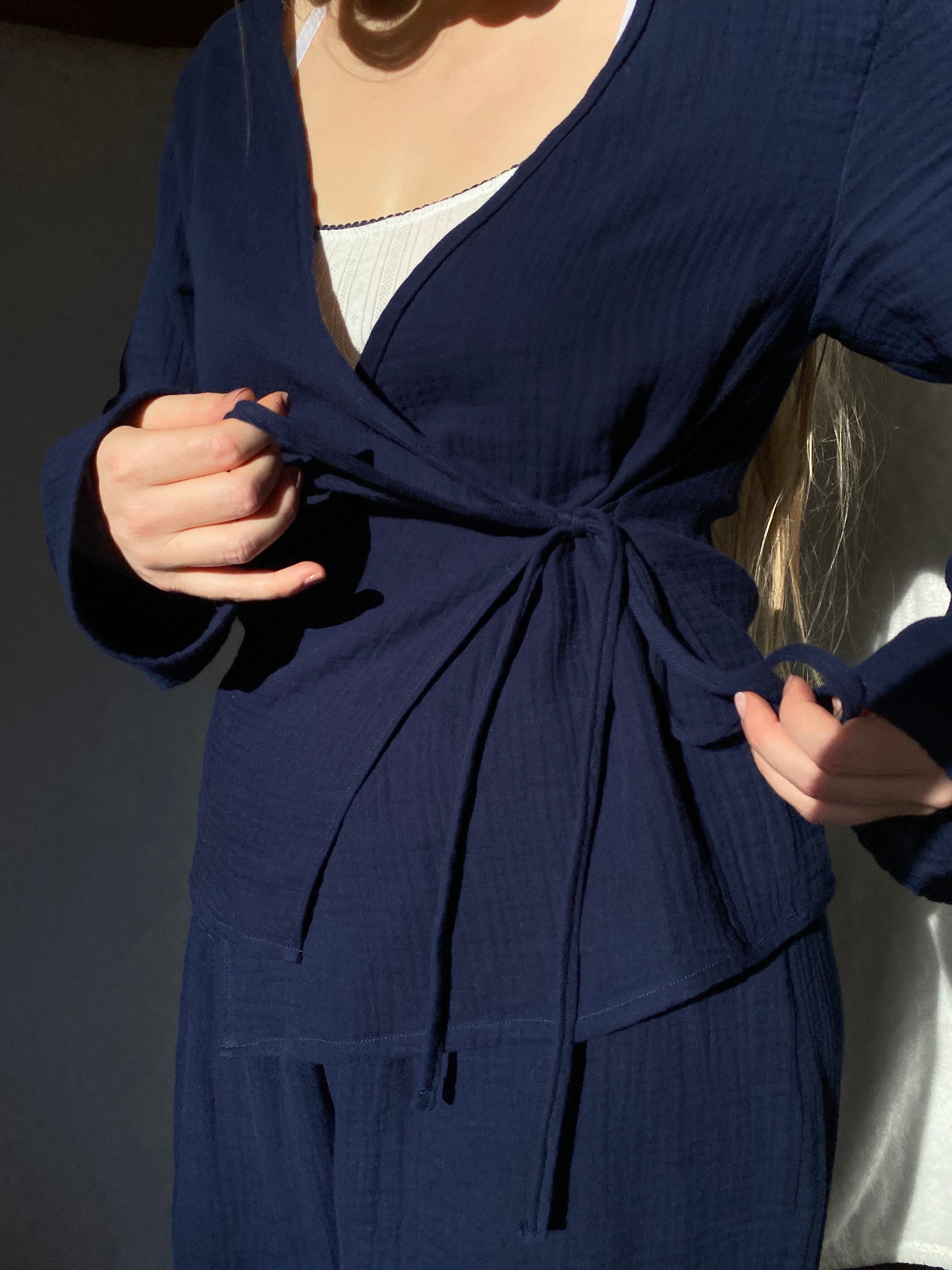 Haut cache-cœur double gaze - Bleu